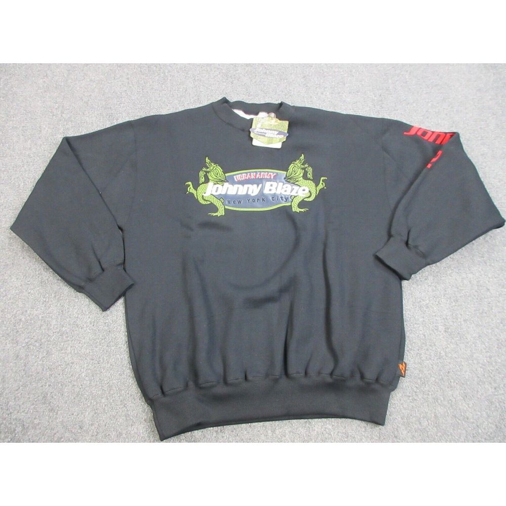 VINTAGE Johnny Blaze Sweater Mens XL Black‎ 90s Wu Tang Urban Army Sweatshirt